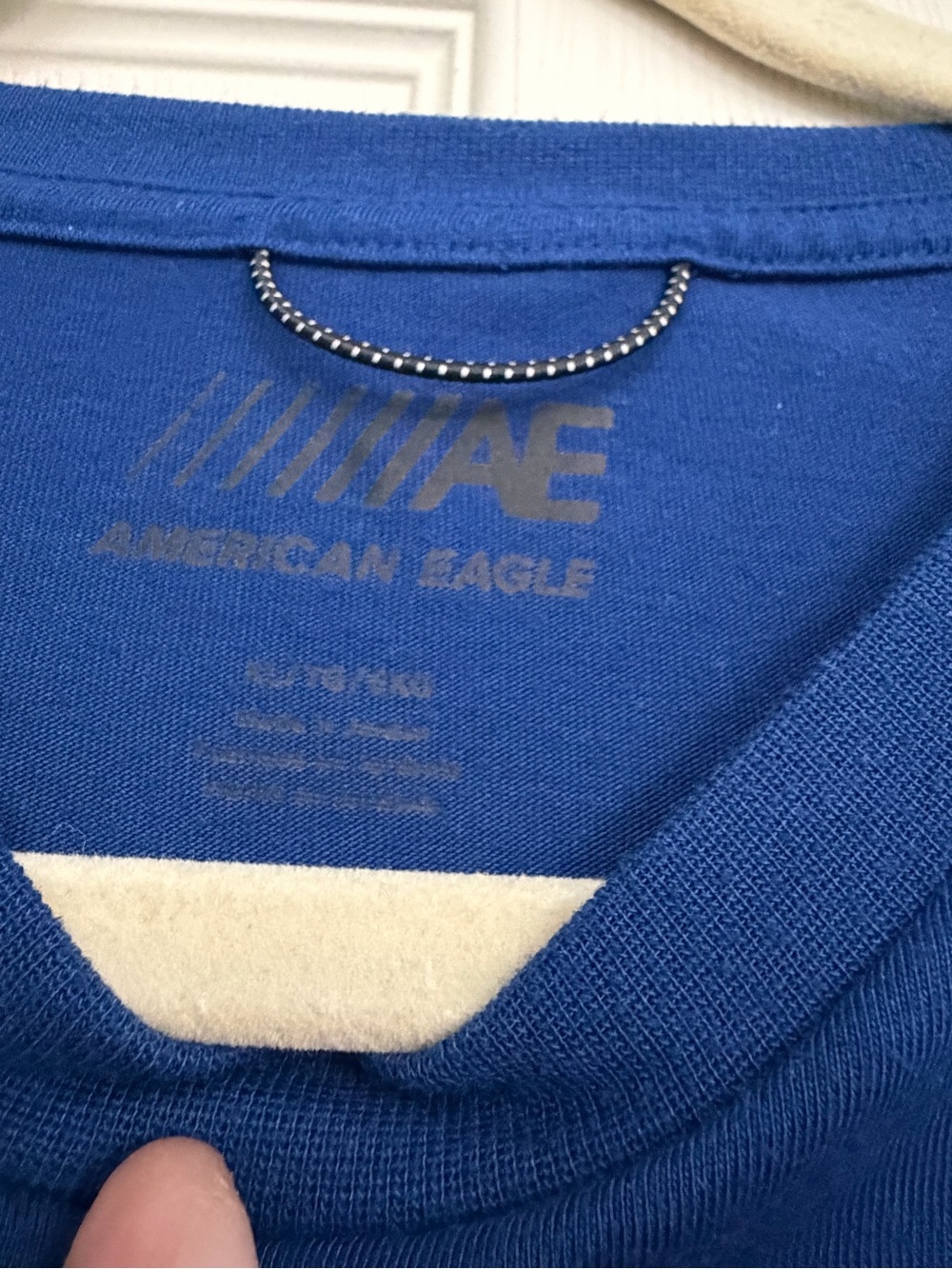 American Eagle Outfitters Royal Blue Long Sleeve Tee with White Sleeve Script - Picture 2 of 2